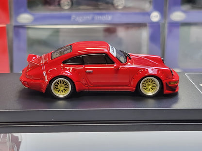 1/64 - PORSCHE - 911 964 RWB RAUH-WELT COUPE WITH RACING SET WHEELS AND WING 1987 - RED- CM Models