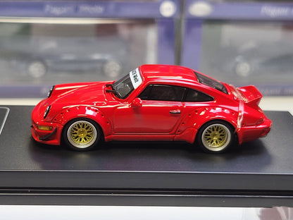 1/64 - PORSCHE - 911 964 RWB RAUH-WELT COUPE WITH RACING SET WHEELS AND WING 1987 - RED- CM Models