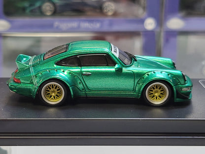 1/64 - PORSCHE - 911 964 RWB RAUH-WELT COUPE WITH RACING SET WHEELS AND WING 1987 - GREEN- CM Models