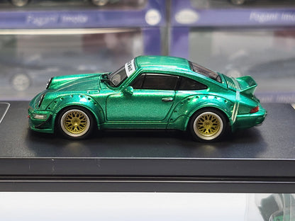 1/64 - PORSCHE - 911 964 RWB RAUH-WELT COUPE WITH RACING SET WHEELS AND WING 1987 - GREEN- CM Models