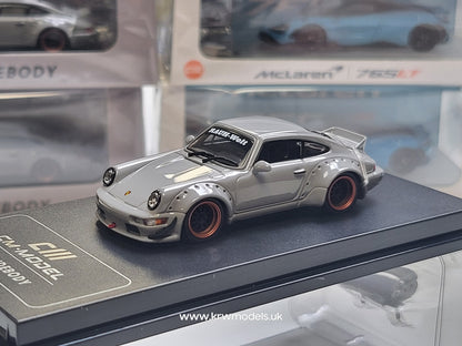 1/64 - PORSCHE - 911 964 RWB RAUH-WELT COUPE WITH RACING SET WHEELS AND WING 1987 - LIGHT GREY - CM Models