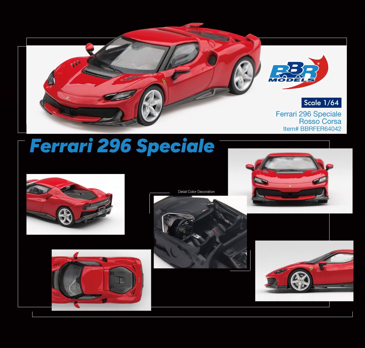 1/64 Ferrari 296 Speciale Rosso Corsa - BBR Models - BBRFER64042
