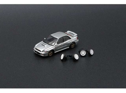 1/64 2001 Subaru Impreza WRX RHD with Extra Wheels, silver - BM64B0080rhd