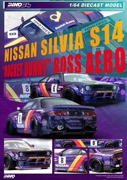 1/64 NISSAN SILVIA (S14) BOSS "ROCKET BUNNY" Purple - inno64 - IN64-S14B-PRP