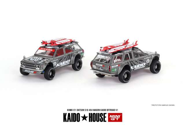 MGTKHMG121 - 1/64 1969 Datsun 510 Wagon Kaido Offroad V1, grey/red - Mini GT