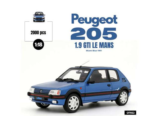 1/18 1991 Peugeot 205 1.9 GTI LE Mans, Miami blue  - Otto Models - OT1153
