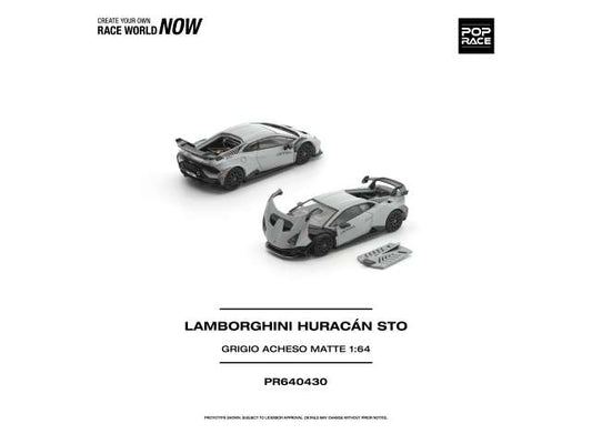 1/64 Lamborghini Huracan STO, grigio acheso matte - Pop Race - PR640430