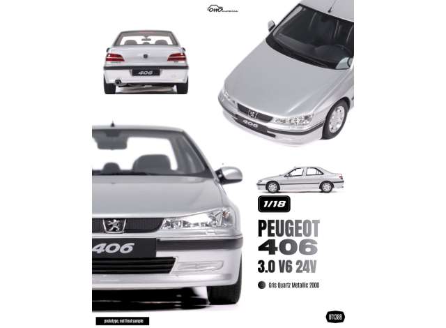 1/18 2000 Peugeot 406 3.0 V6 24V  Gris Quartz Metallic - Otto Models  -  OT1388