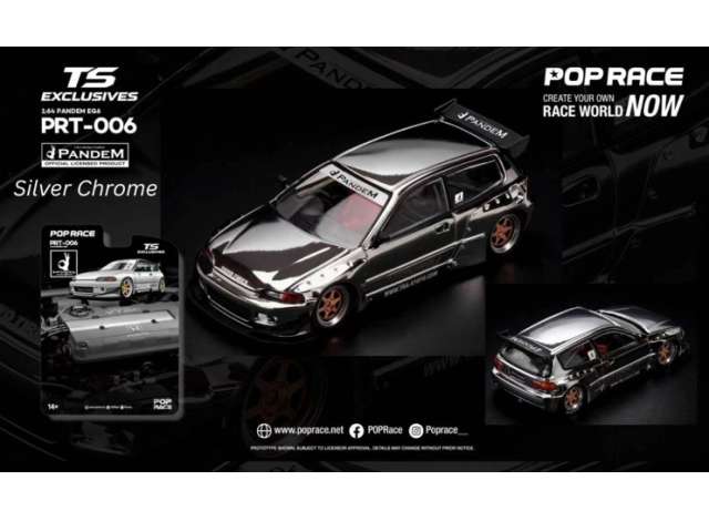 1/64 Pandem EG6 *Tokyo Station Exclusives*, silver chrome - Pop Race - PRT006