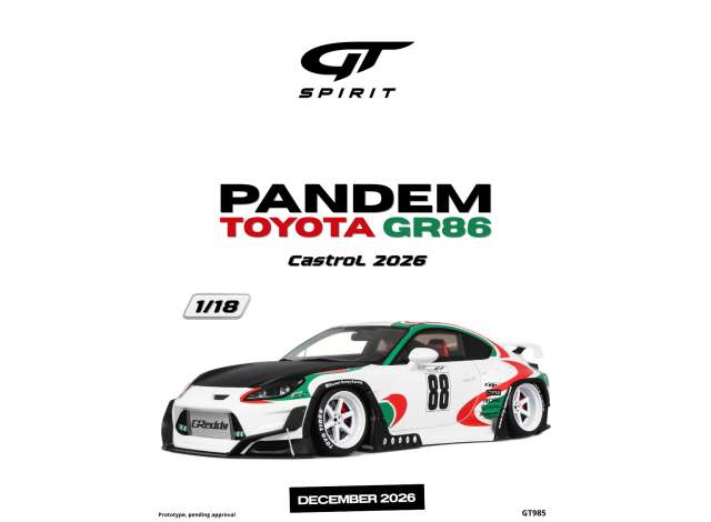 1/18 - 2026 Pandem Toyota GR86 Castrol - GT Spirit - GT985