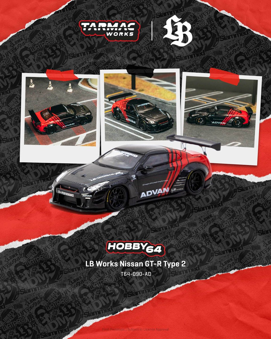 1/64 LB Works Nissan GT-R Type 2 Advan - Tarmac Models - T64-090-AD