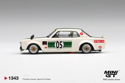 1/64 NISSAN SKYLINE LB-WORKS HAKOSUKA WHITE/GREEN (RHD) - Mini GT - MGT01343