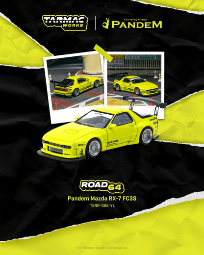 1/64 Pandem Mazda RX-7 FC3S, yellow - Tarmac Models - TC-T64R-066-YL