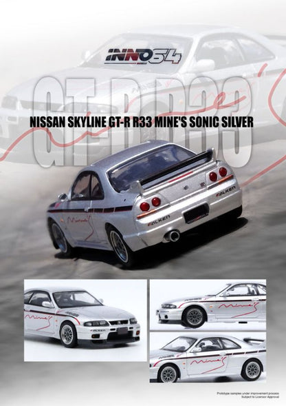 1/64 NISSAN SKYLINE GR-R (R33) "Tuned by Mine's" Silver - Inno64 - IN64-R33-MINES-S