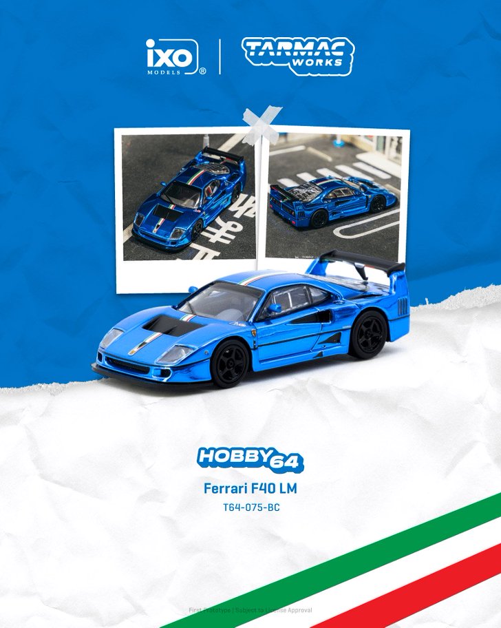 1/64 Ferrari F40 LM Chrome Blue - Tarmac Models - T64-075-BC