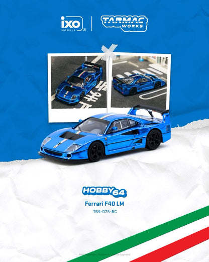 1/64 Ferrari F40 LM Chrome Blue - Tarmac Models - T64-075-BC