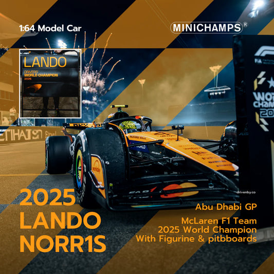 1/64 MCLAREN FORMULA 1 TEAM MCL39 - LANDO NORRIS - WORLD CHAMPION 2025 - ABU DHABI GP with Figurine & 2 Pitboards - Minichamps - 533258704