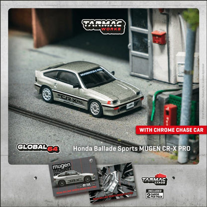 1:64 HONDA BALLADE SPORTS MUGEN CR-X PRO SILVER - includes 1 pack of Tarmac Cards with 2 collectible trading cards inside - T64G-075-YE