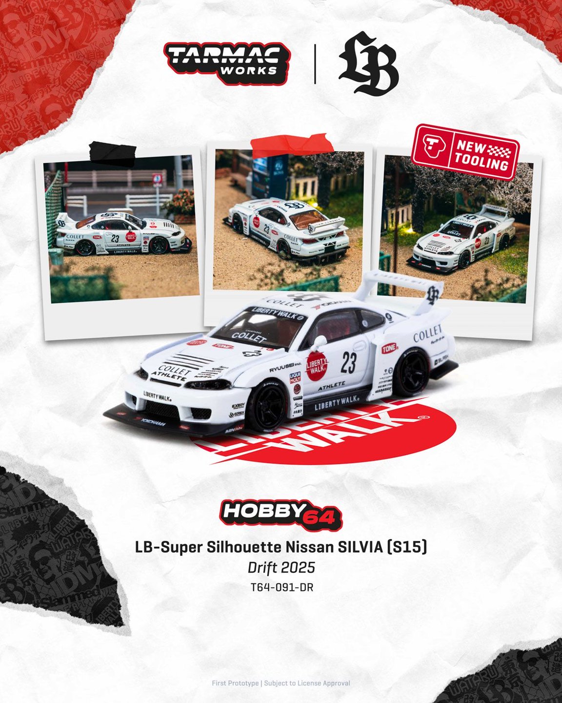 1/64 LB-Super Silhouette Nissan SILVIA (S15) Drift 2025 - Tarmac Models - T64-091-DR