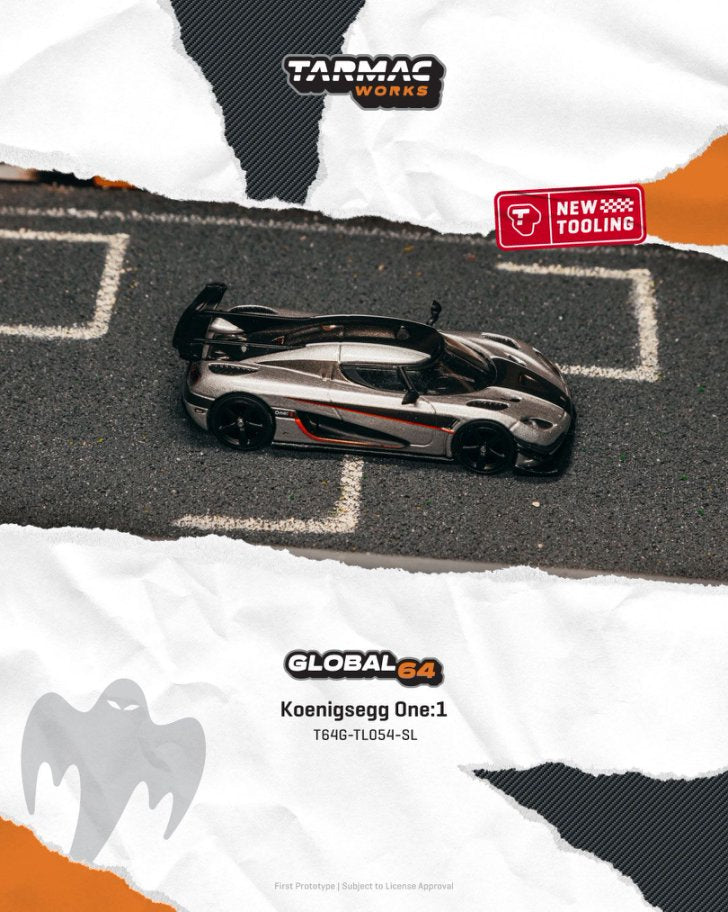 1/64 - Koenigsegg One:1 Silver  - TARMAC - T64G-TL054-SL