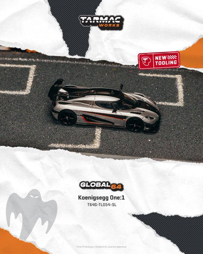 1/64 - Koenigsegg One:1 Silver  - TARMAC - T64G-TL054-SL