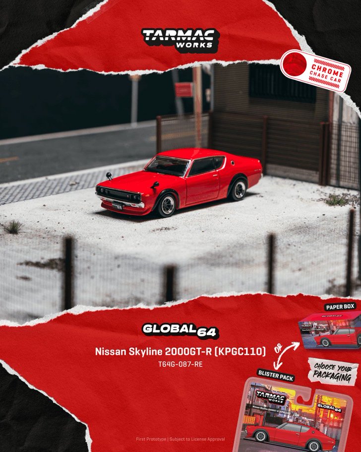 1/64 Nissan Skyline 2000GT-R (KPGC110) Red - Tarmac Models - T64G-087-RE  ***Pre Order***