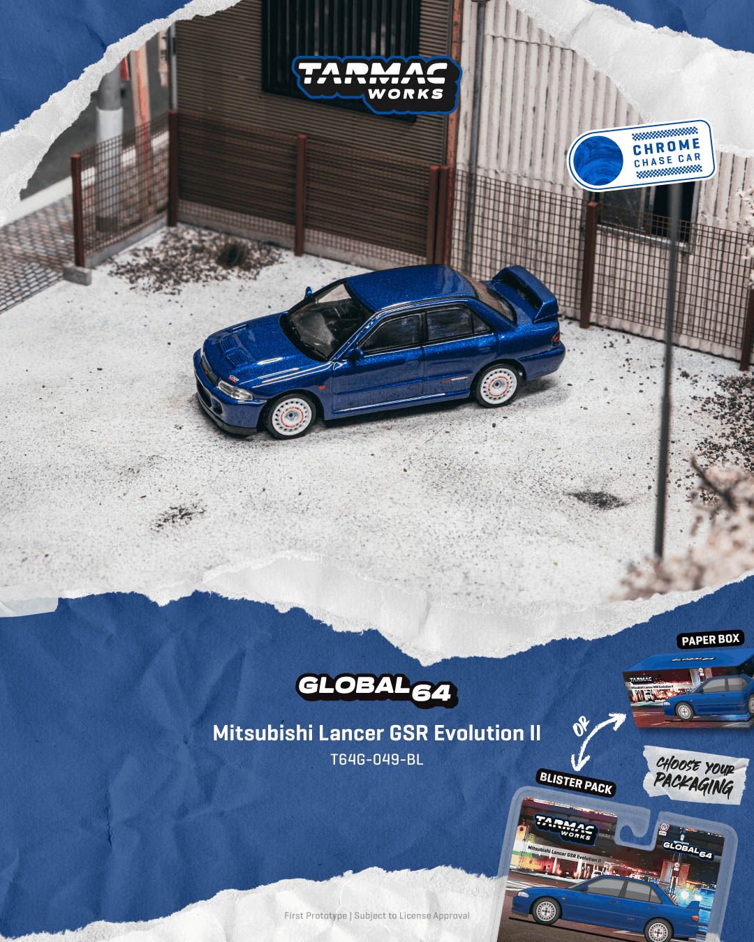 1/64 Mitsubishi Lancer GSR Evolution II Blue - Tarmac Models - T64G-049-BL