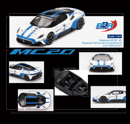 1/64 2024 Maserati MC20 #2 Performance Experience, white/blue - BBRDIE6407