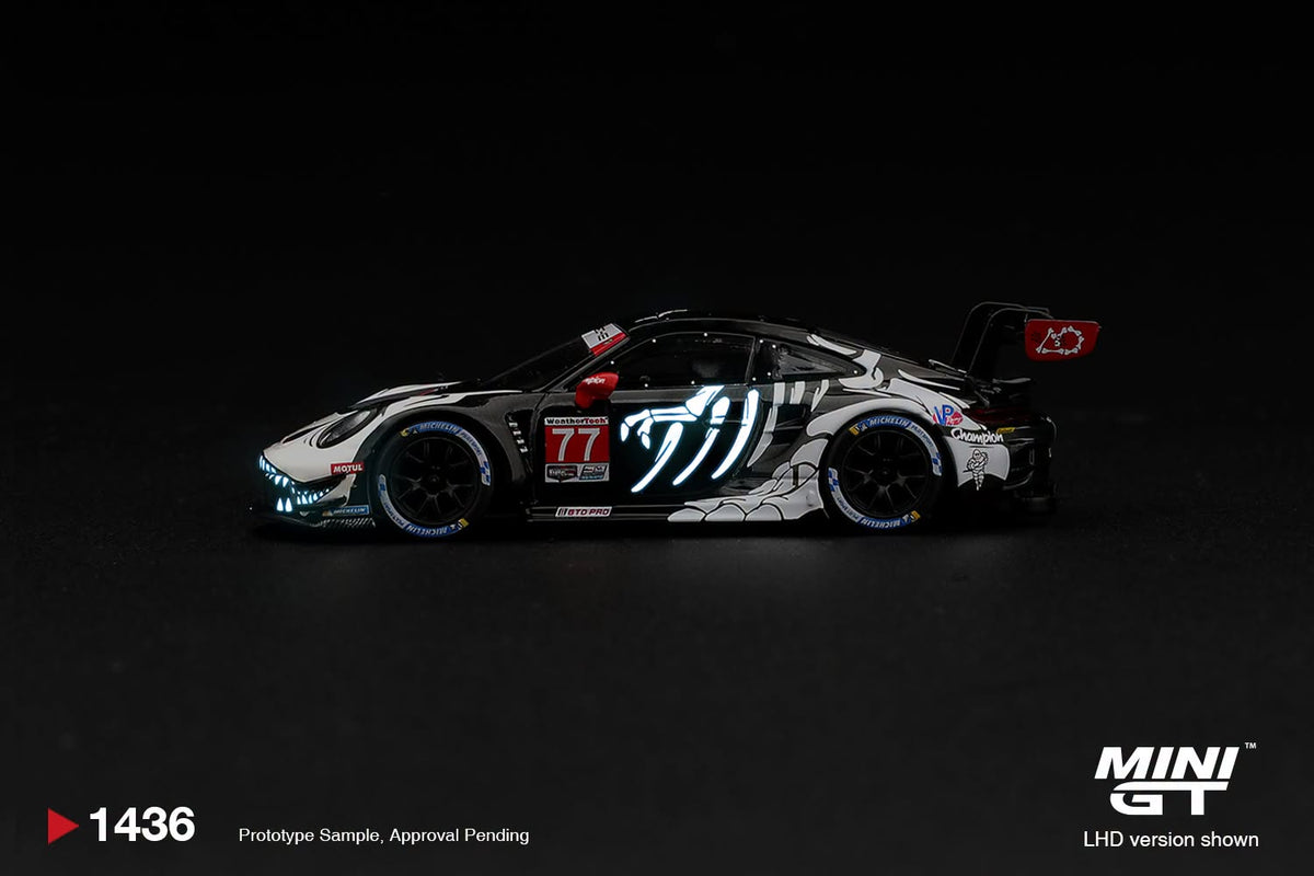 1/64 Porsche 911 GT3 R (992) #77 AO Racing "Skeleton Rexy" 2026 IMSA Petit Le Mans - Mini GT - MGT01436 ***Pre Order***
