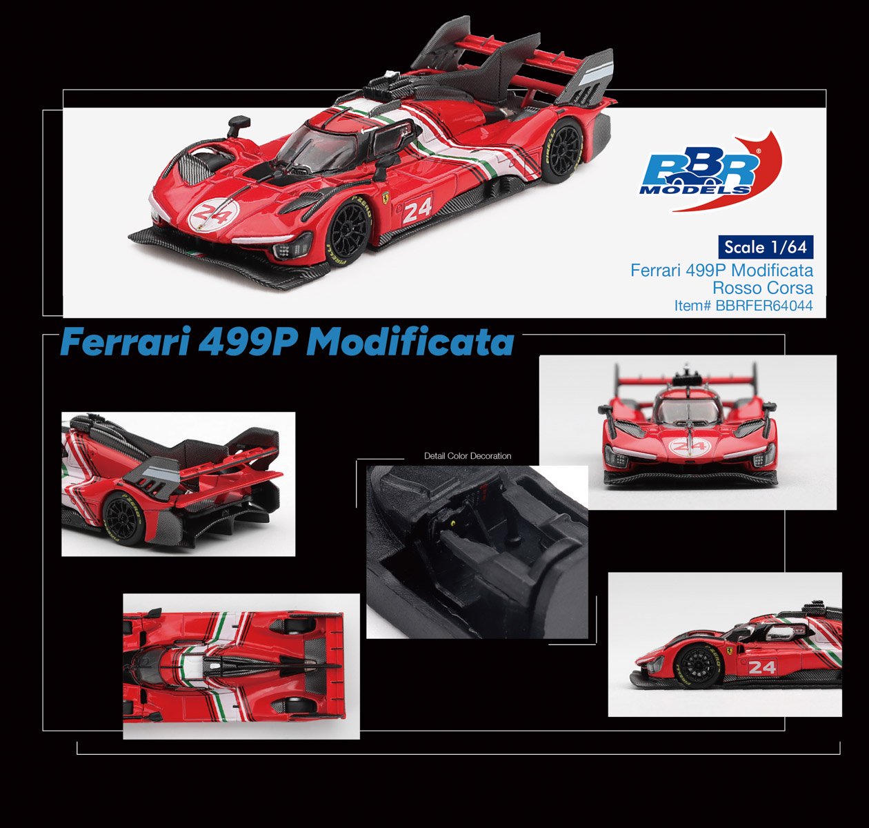 1/64 Ferrari 499P Modificata Rosso Corsa - BBR Models - BBRFER64044