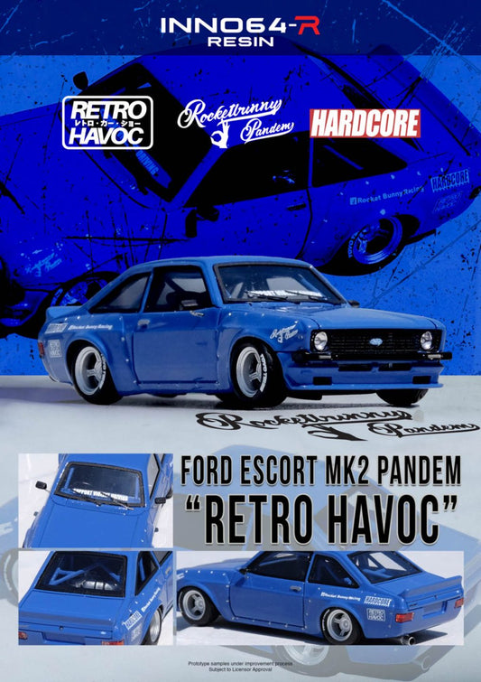 1/64 FORD ESCORT MK2 PANDEM "EMOTION" RETRO HAVOC Blue - Inno64 - IN64R-MK2P-Blue