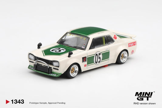 1/64 NISSAN SKYLINE LB-WORKS HAKOSUKA WHITE/GREEN (RHD) - Mini GT - MGT01343