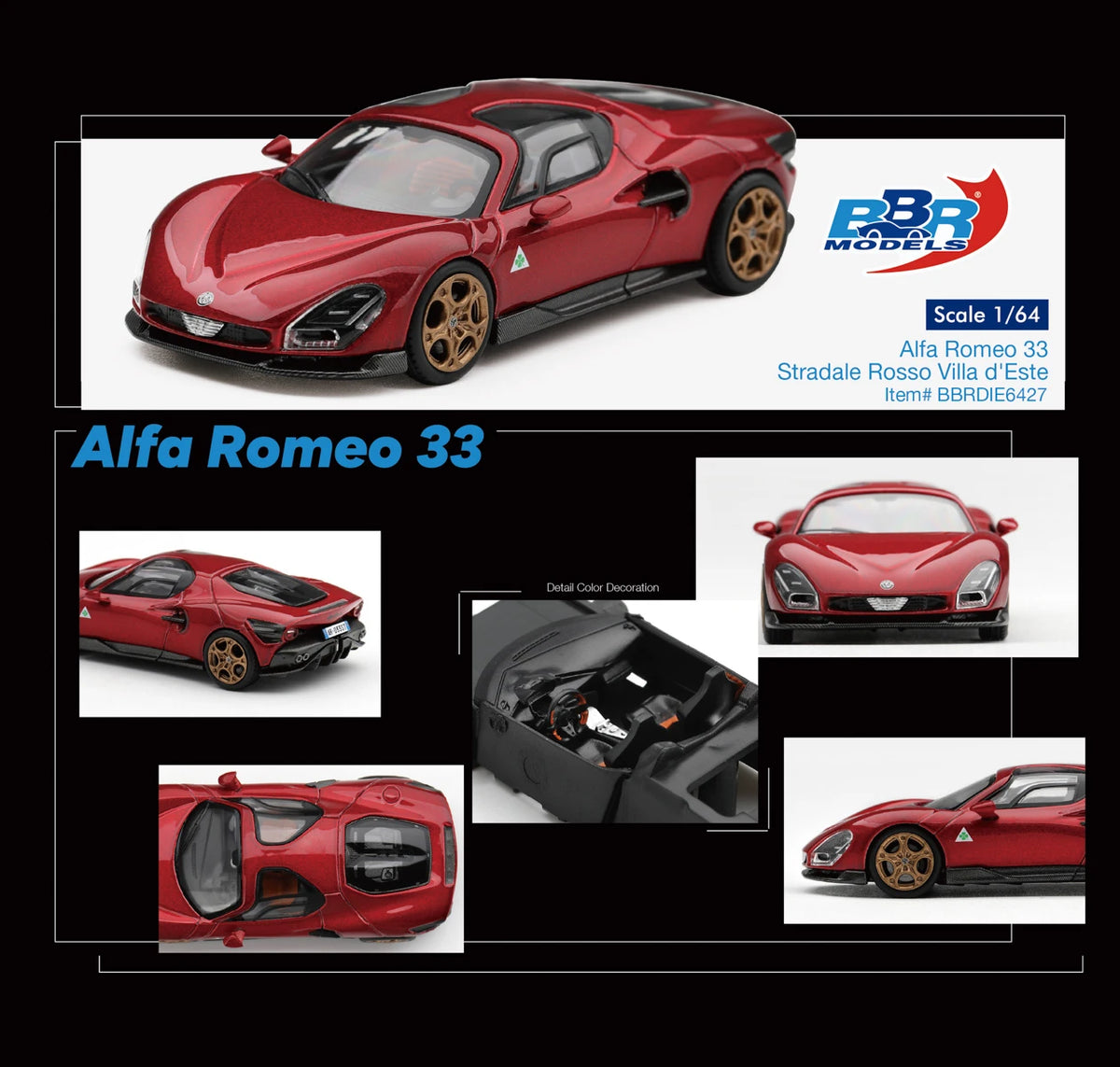1/64 Alfa Romeo 33 Stradale Rosso Villa d'Este - BBR Models - BBRFER64027 *** Pre Order ***