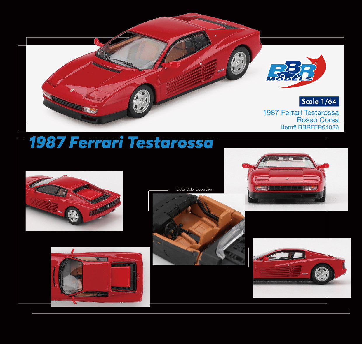 1:64 1987 Ferrari Testarossa Rosso Corsa - BBR Models - BBRFER64036