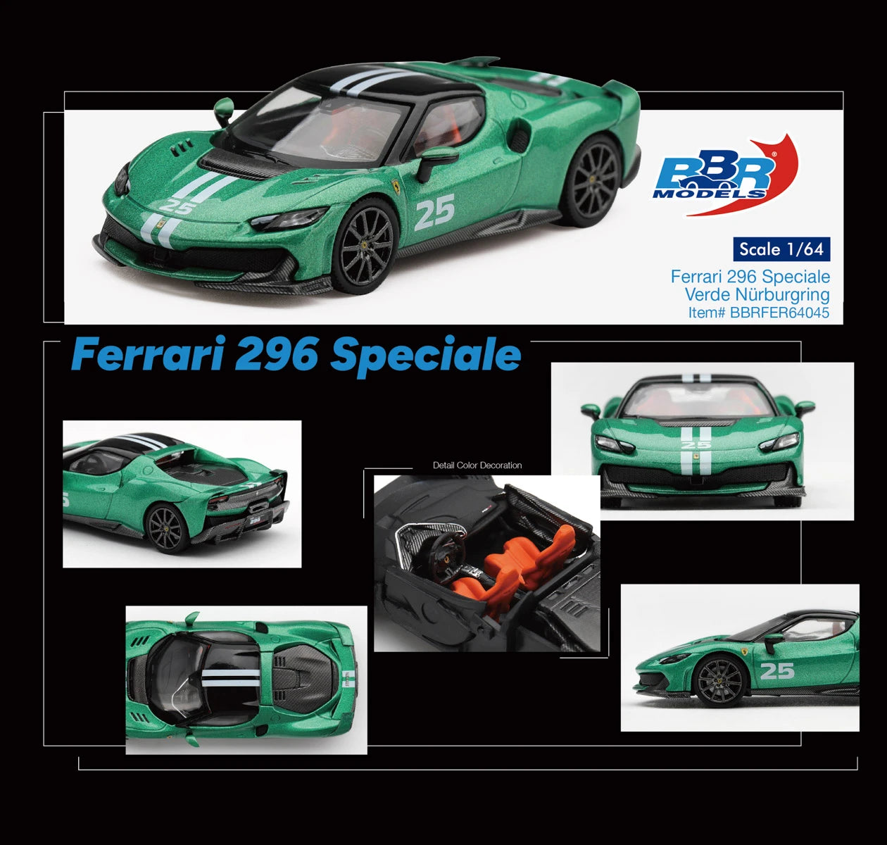 1/64 Ferrari 296 Speciale Verde Nürburgring - BBR Models - BBRFER64045 *** Pre Order ***