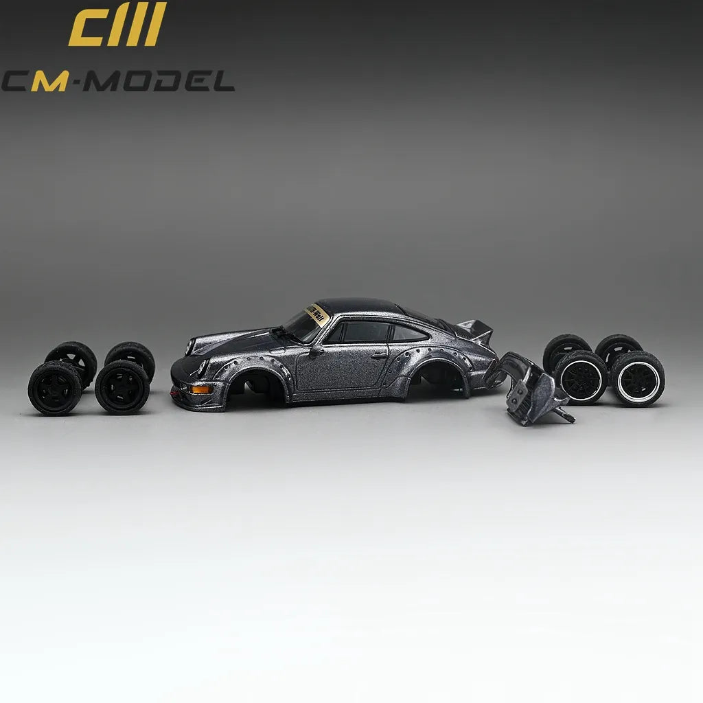 1/64 - PORSCHE - 911 964 RWB RAUH-WELT COUPE WITH RACING SET WHEELS AND WING 1987 - GREY - CM Models