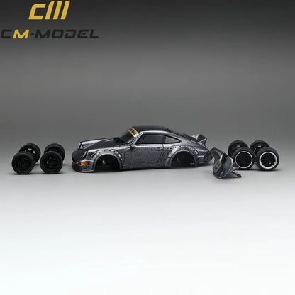 1/64 - PORSCHE - 911 964 RWB RAUH-WELT COUPE WITH RACING SET WHEELS AND WING 1987 - GREY - CM Models