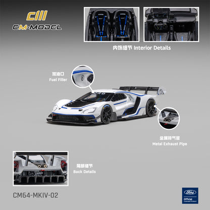 1/64 Ford GT Mk IV Frozen White & Sonic Blue Pearl J-1 - CM Models - CM64-MKIV-02