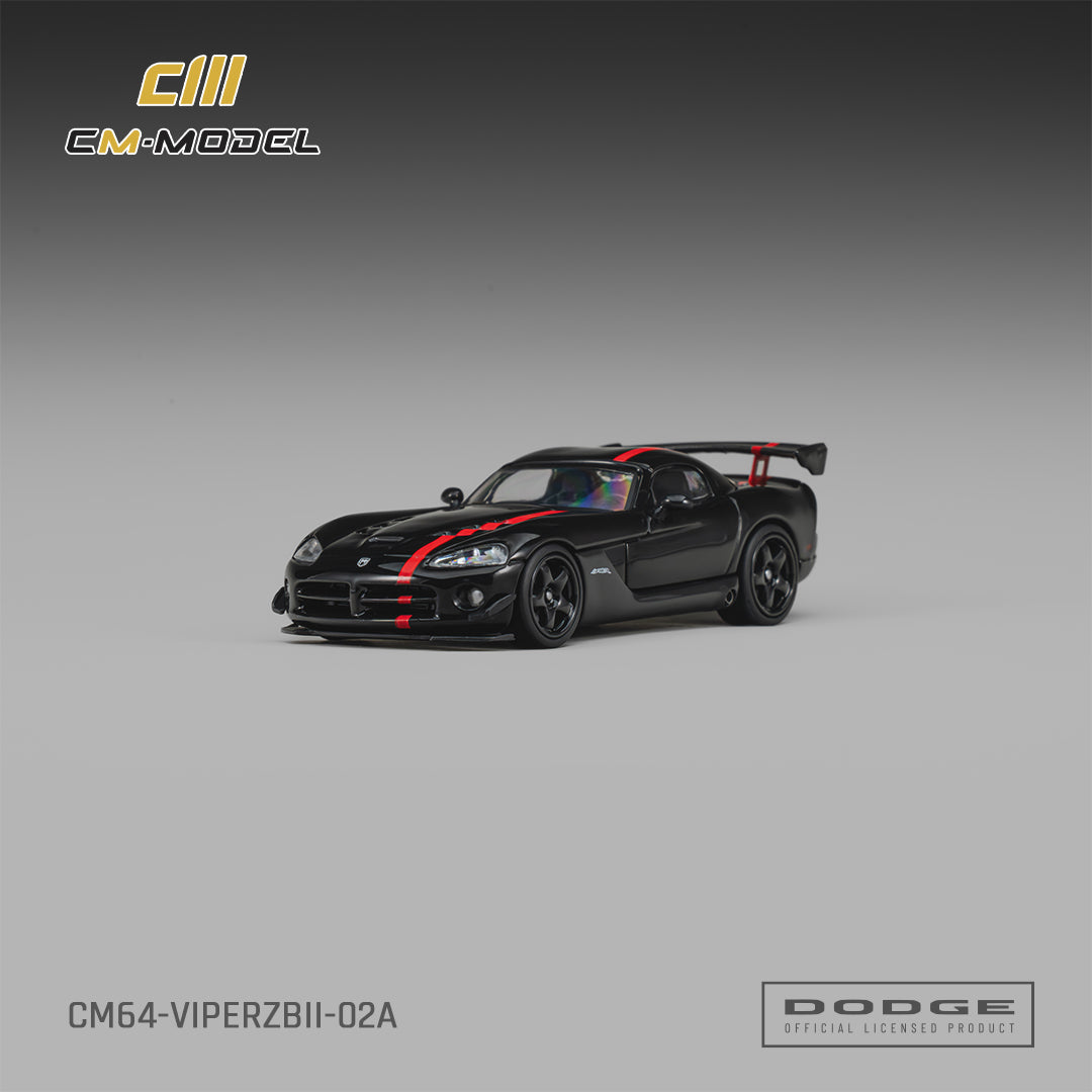 1/64 Dodge Viper ACR(ZBII) Viper Black with Viper Red Racing Stripes  - CM Models - CM64-ViperZBII-02A