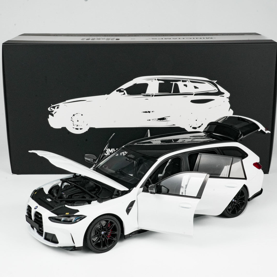 1/18 - M3 TOURING - 2024 - ALPINE WHITE W BLACK WHEELS AND BLACK INTERIOR BUCKET SEATS - 113024018 - Minichamps