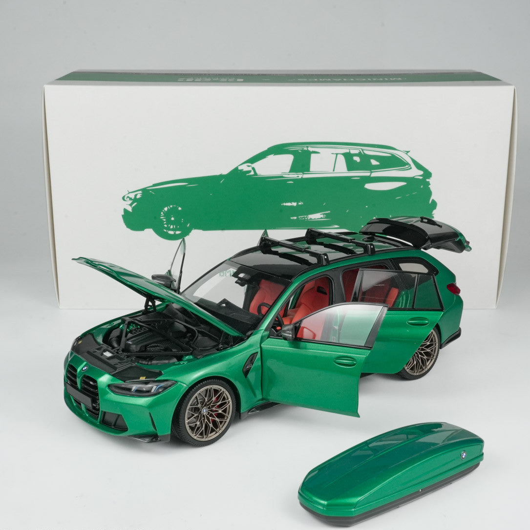 1/18 - BMW M3 TOURING - 2024 - OCEAN GREEN W SILVER WHEELS AND TARTUFO INTERIOR & ROOF BOX - 113024023 - Minichamps