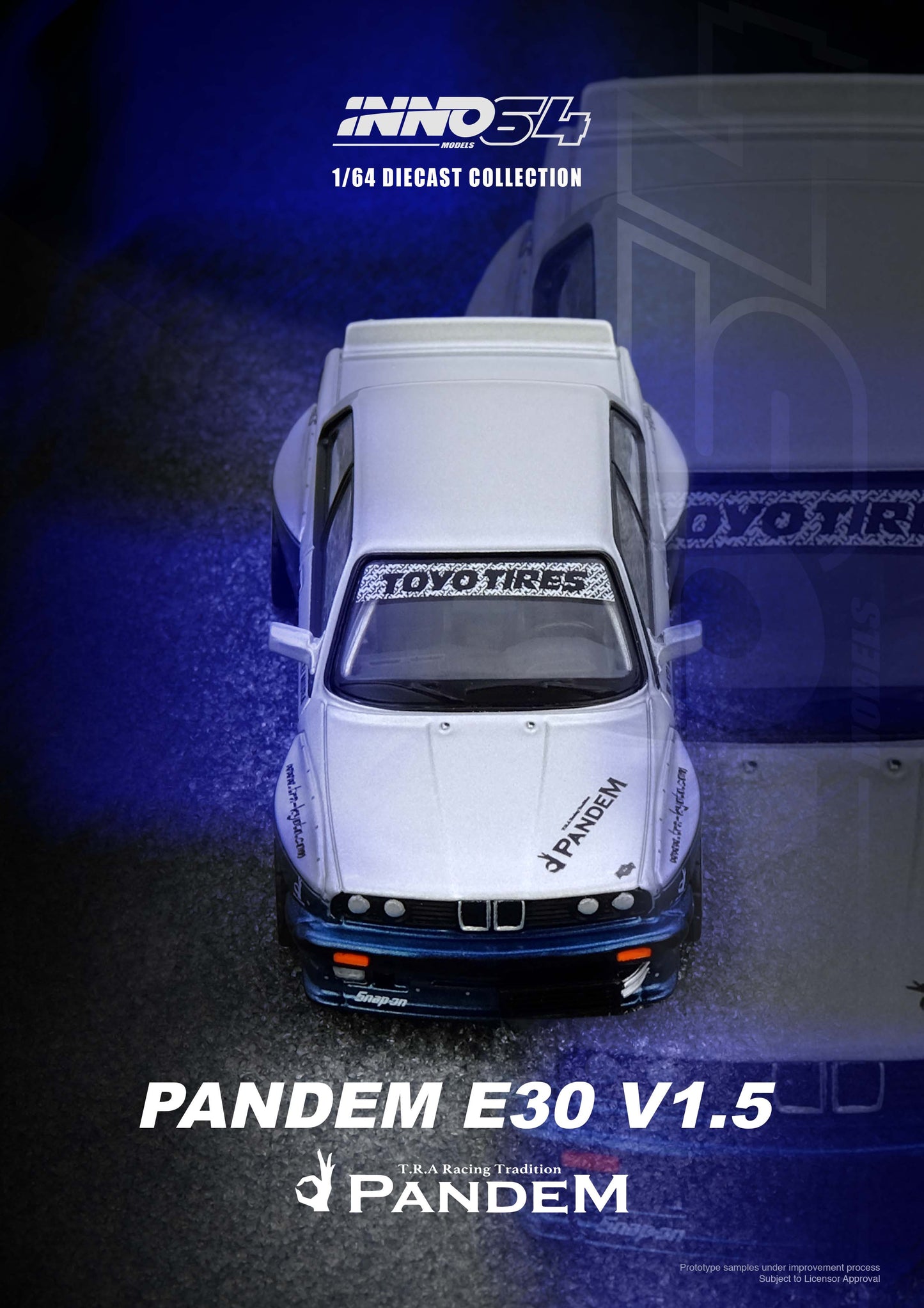 1/64 PANDEM E30 M3 Silver/Blue - Inno64 - IN64-E30P-SILBLU