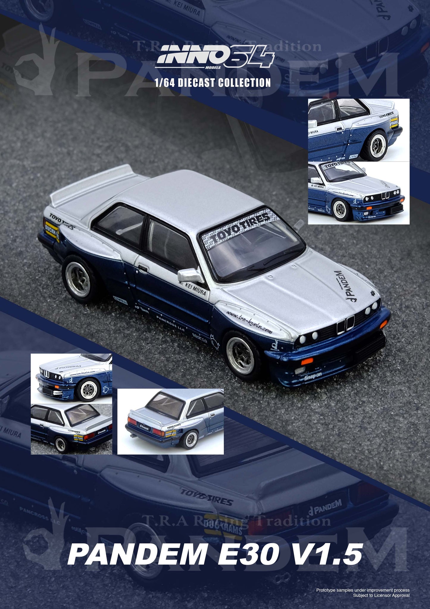 1/64 PANDEM E30 M3 Silver/Blue - Inno64 - IN64-E30P-SILBLU