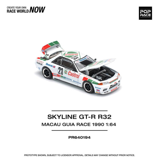 1/64 Skyline GT-R R32 #23 Macau Guia Race 1990 Winner, white/red/green - Poprace - PR640194