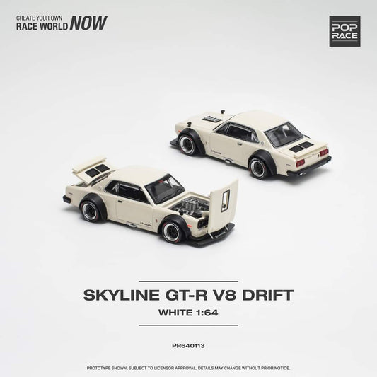 1/64 Nissan Skyline GT-R V8 Drift White - Poprace PR640113