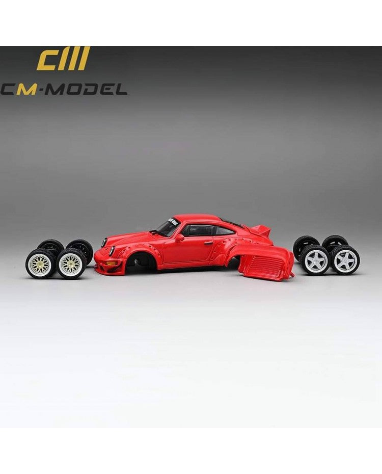 1/64 - PORSCHE - 911 964 RWB RAUH-WELT COUPE WITH RACING SET WHEELS AND WING 1987 - RED- CM Models