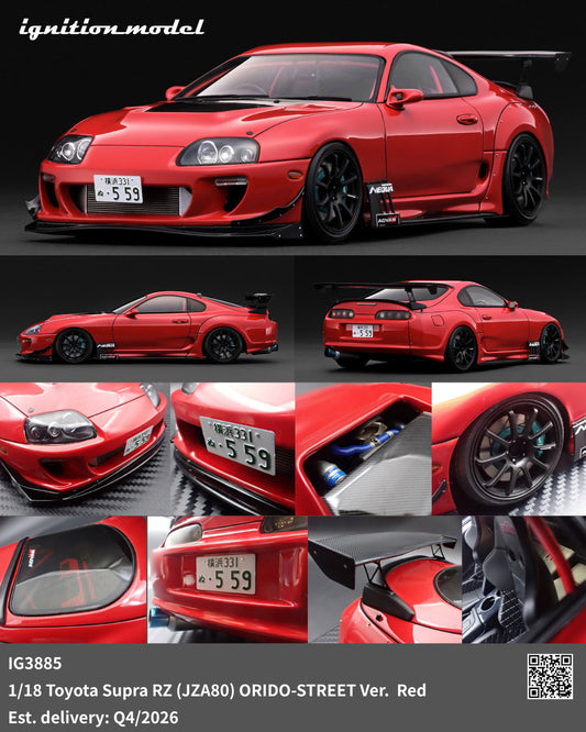 1/18 Toyota Supra RZ (JZA80) ORIDO-STREET Ver. Red  - Ignition Models - IG3885