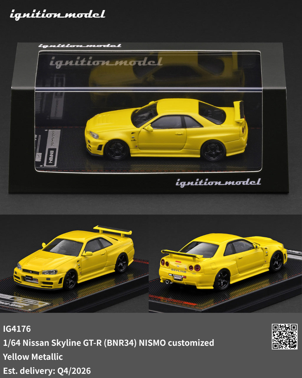 1/64 Nissan Skyline GT-R (BNR34) NISMO customized - Yellow Metallic  - Ignition - IG4176
