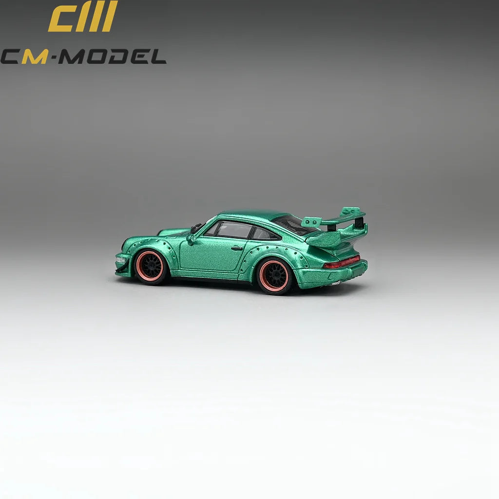 1/64 - PORSCHE - 911 964 RWB RAUH-WELT COUPE WITH RACING SET WHEELS AND WING 1987 - GREEN- CM Models