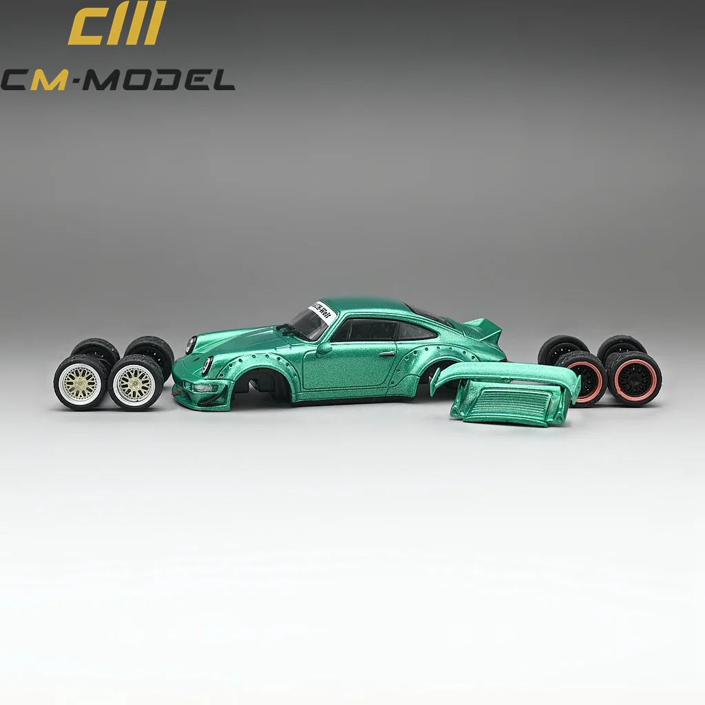 1/64 - PORSCHE - 911 964 RWB RAUH-WELT COUPE WITH RACING SET WHEELS AND WING 1987 - GREEN- CM Models